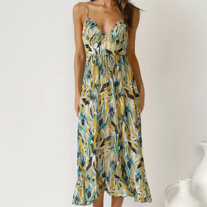 Lange damesjurk met print en elegante pasvorm – Arlena