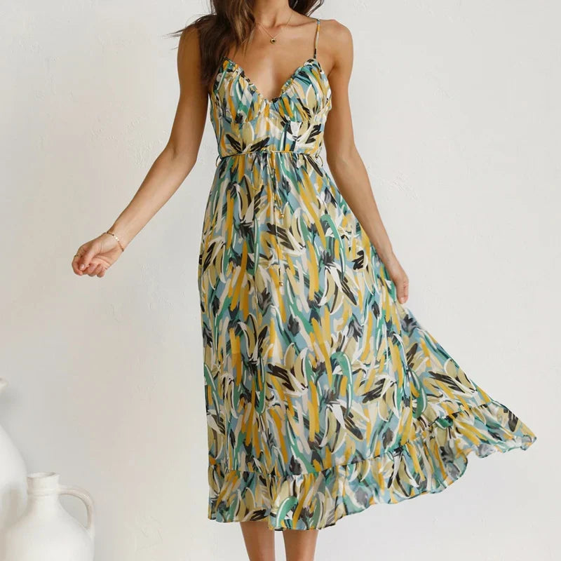 Lange damesjurk met print en elegante pasvorm – Arlena