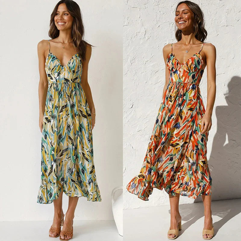 Lange damesjurk met print en elegante pasvorm – Arlena