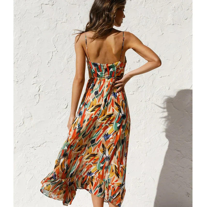 Lange damesjurk met print en elegante pasvorm – Arlena