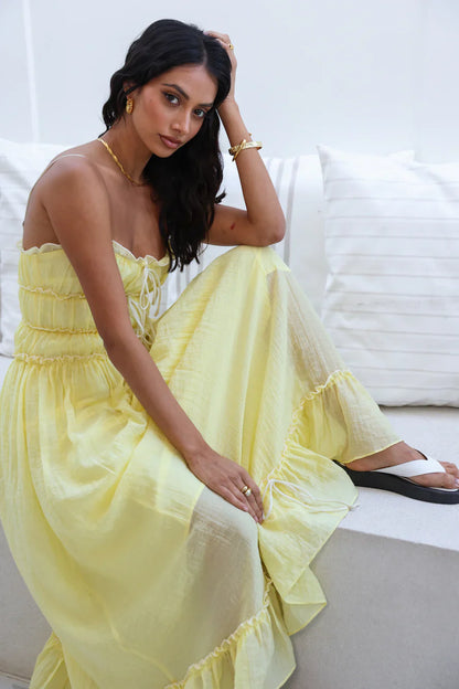 Maxi jurk met plooien en verstelbare bandjes dames – Thalia