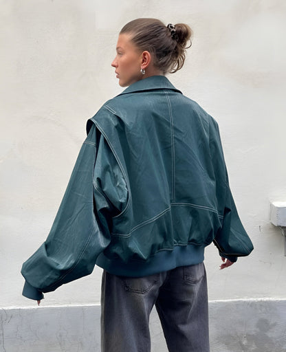 Oversized dames bomberjas in herfst vegan leer – Zaryne