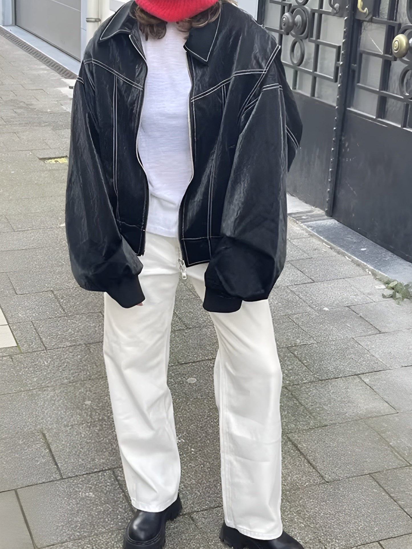 Oversized dames bomberjas in herfst vegan leer – Zaryne