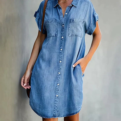 Dames Denim Korte Jurk Comfort Klassieke Stijl – Alina
