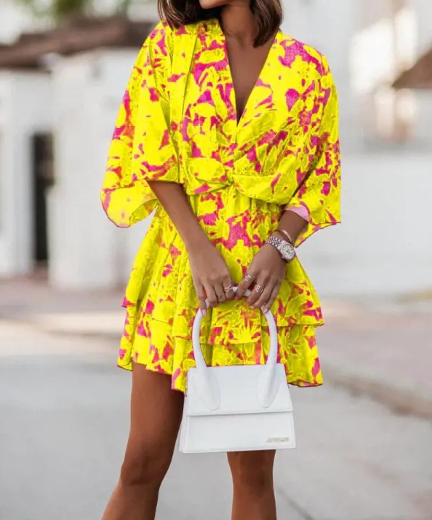 Boho bloemen mini-jurk voor dames met ruffles – Saralyn