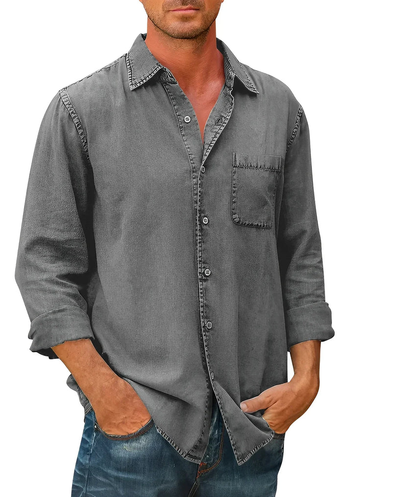 Heren Linnen Katoen Casual Shirt met Knopen – Tom