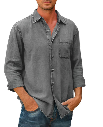 Heren Linnen Katoen Casual Shirt met Knopen – Tom