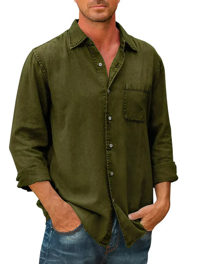 Heren Linnen Katoen Casual Shirt met Knopen – Tom