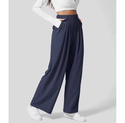 High-waist wide-leg broek met stretch en structuur – Olira