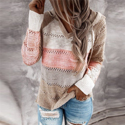 Patchwork sweater met capuchon voor kleur en comfort – Emily