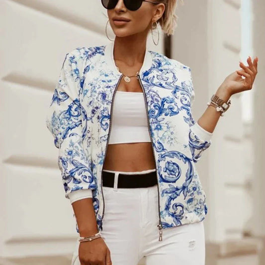 Trendy bloemenprint bomberjack voor dames – Nora