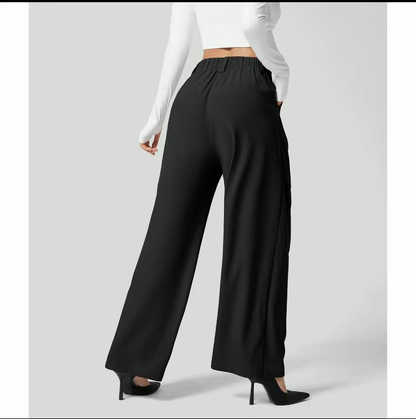 High-waist wide-leg broek met stretch en structuur – Olira
