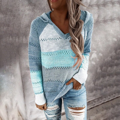 Patchwork sweater met capuchon voor kleur en comfort – Emily