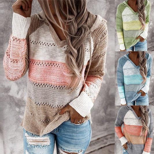 Patchwork sweater met capuchon voor kleur en comfort – Emily