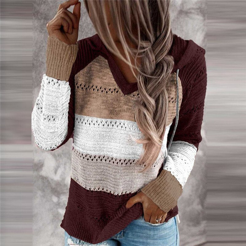 Patchwork sweater met capuchon voor kleur en comfort – Emily