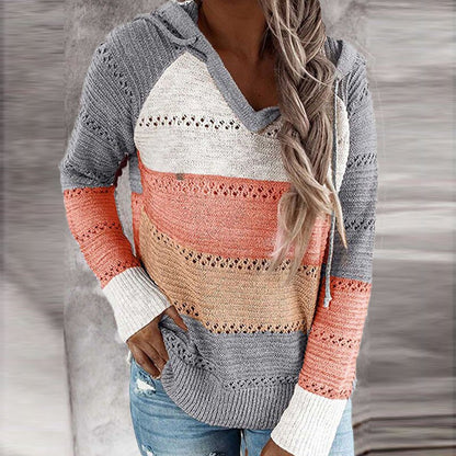 Patchwork sweater met capuchon voor kleur en comfort – Emily