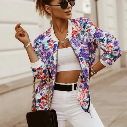 Trendy bloemenprint bomberjack voor dames – Nora