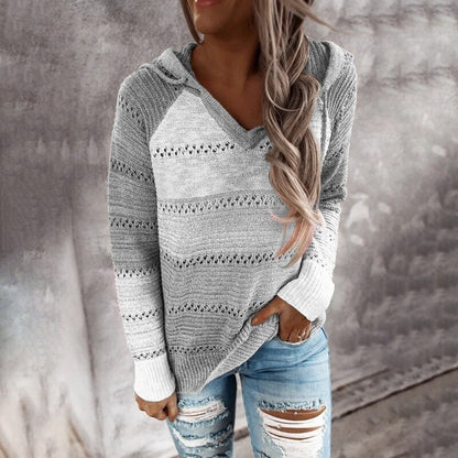 Patchwork sweater met capuchon voor kleur en comfort – Emily