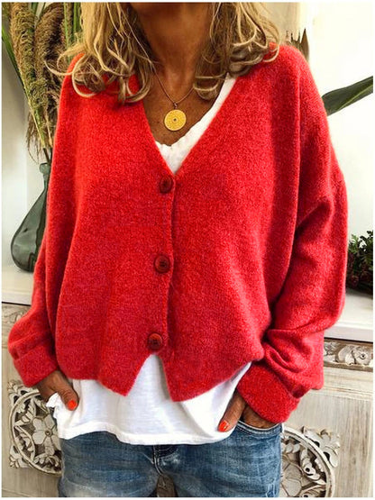 Gebreide V-hals cardigan met lange mouwen – Elise
