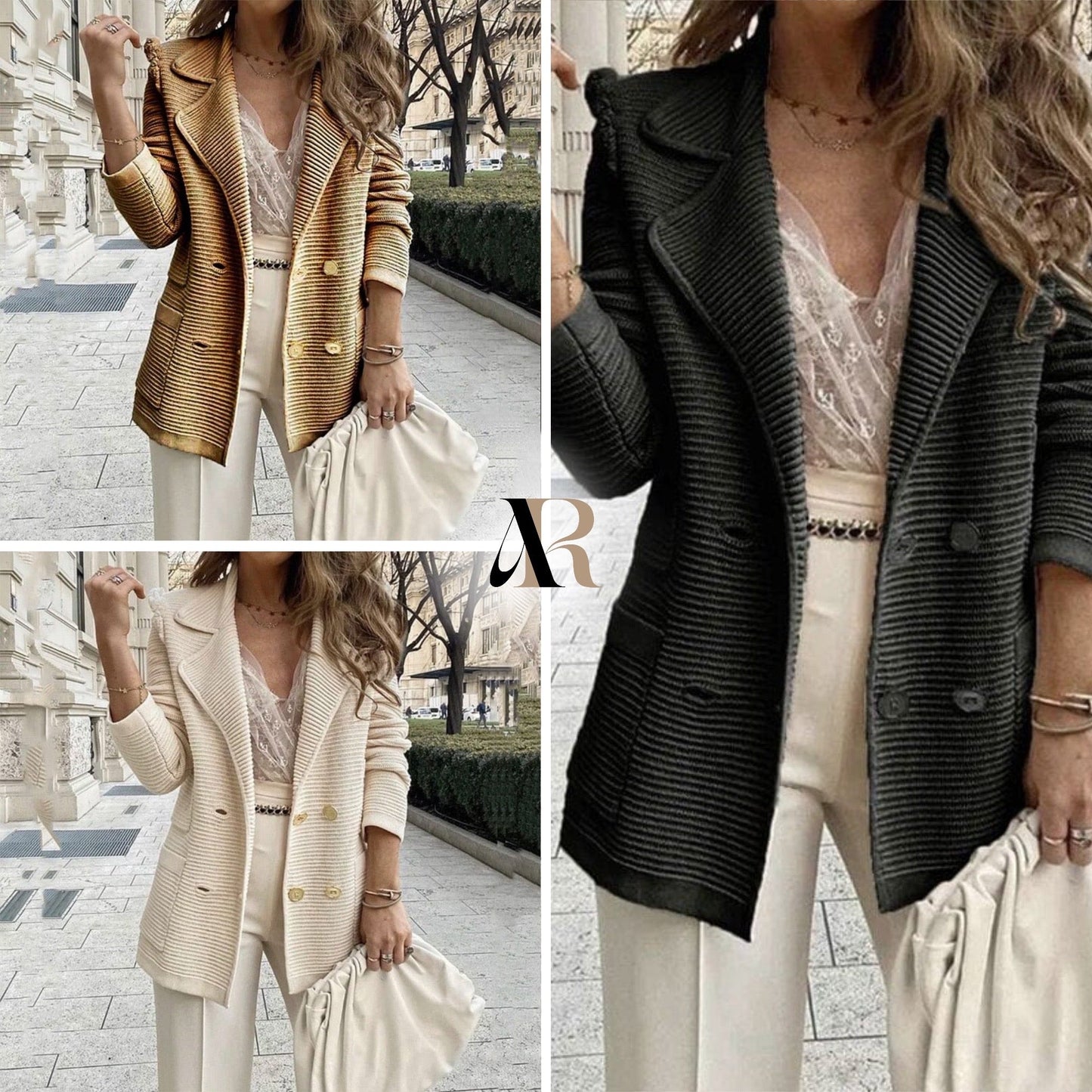 Stijlvolle lange blazer met gouden knopen – Victoria