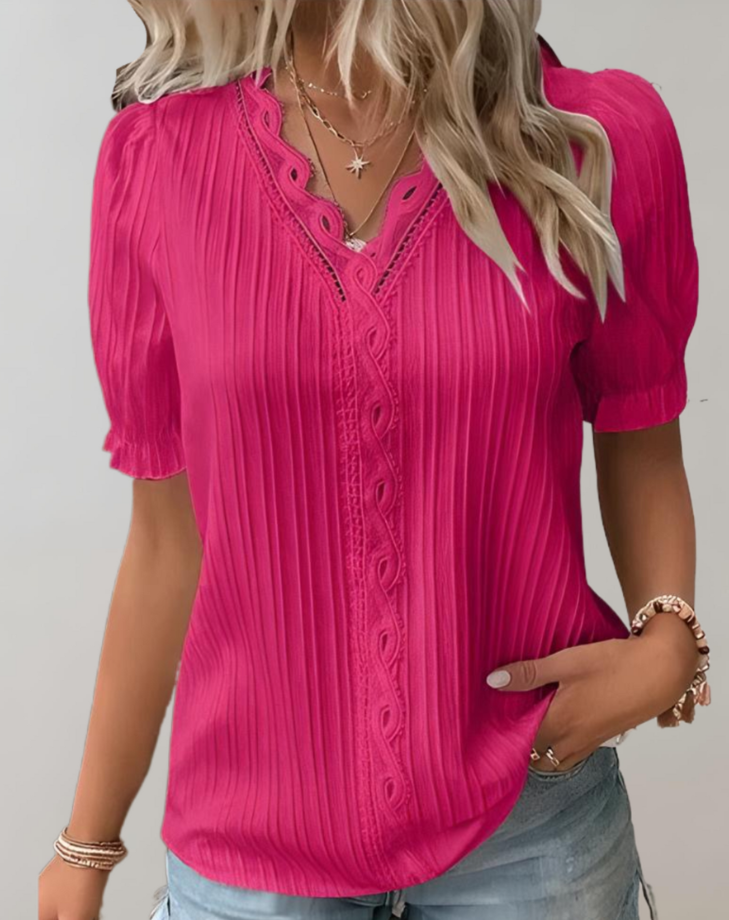 Elegante Top met Pofmouwen en Kant - Sofia