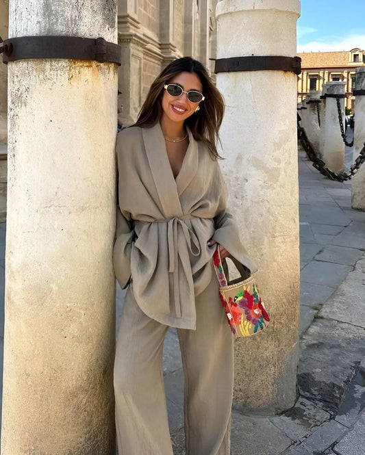 Linnen dames kimono set met chique pasvorm – Aloréa