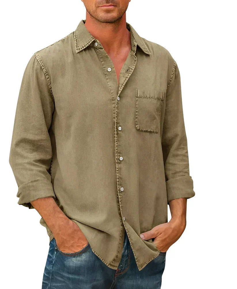 Heren Linnen Katoen Casual Shirt met Knopen – Tom