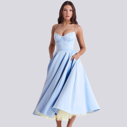 Tule avondjurk dames verstelbaar elegant met zakken – Bellarose