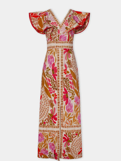 Maxi zomerjurk met bloemenprint en volantmouwen dames – Solara