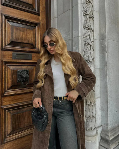 Retro suède trenchcoat voor een elegante look – Olivia