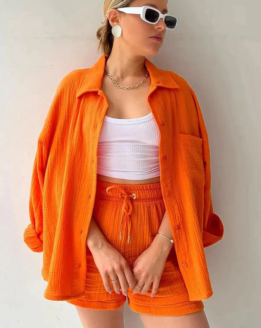 Zomer dames set met korte broek en kraag – Elvía