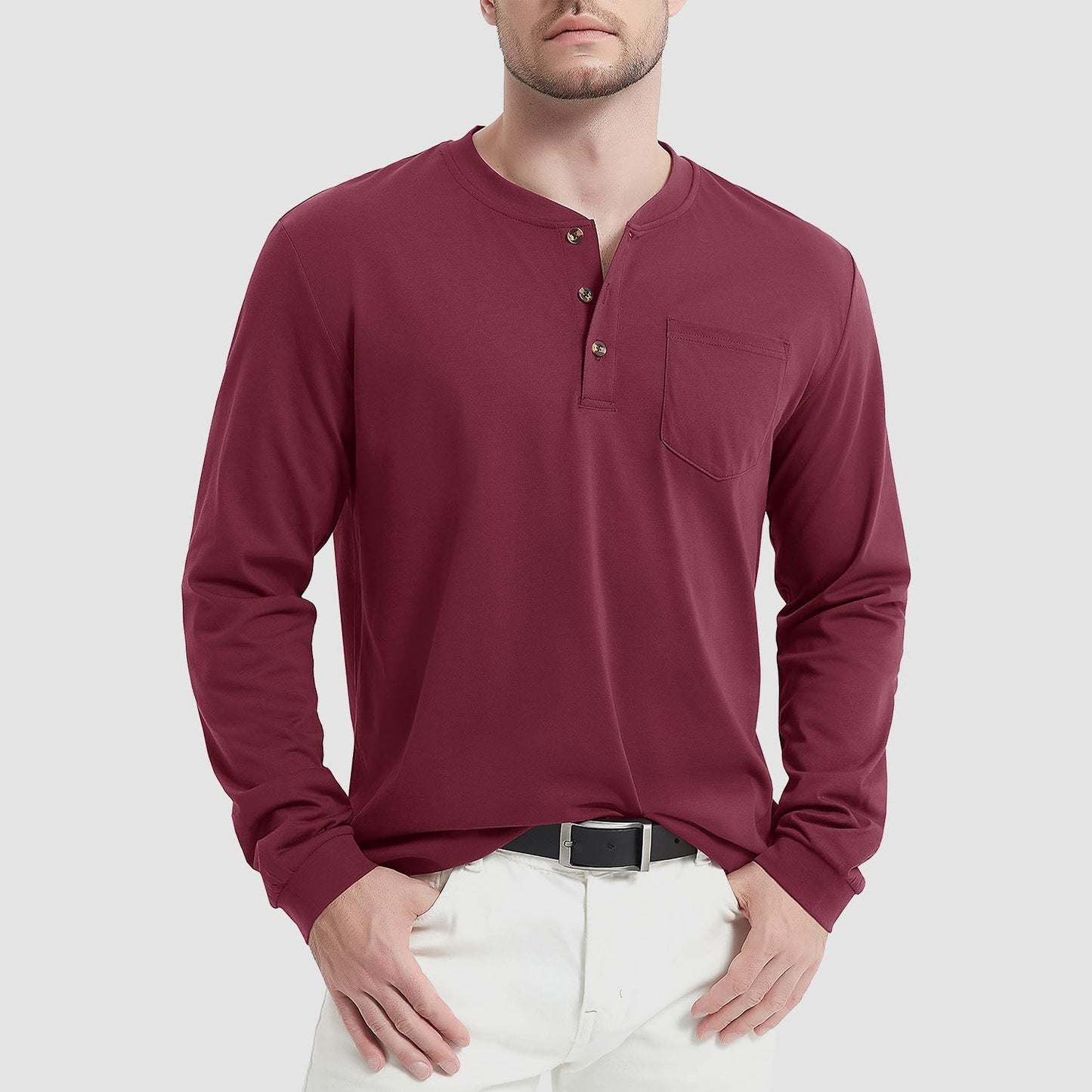 Heren T-Shirt Lange Mouwen met Button-Down Kraag – Liam