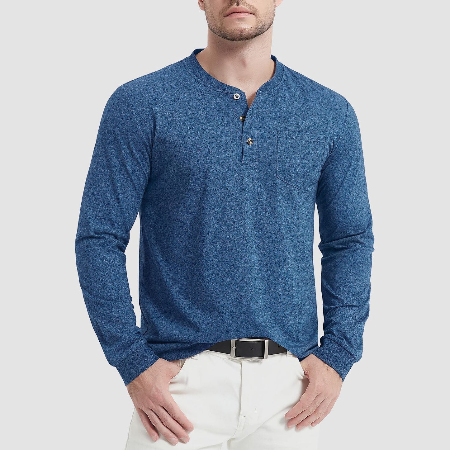 Heren T-Shirt Lange Mouwen met Button-Down Kraag – Liam