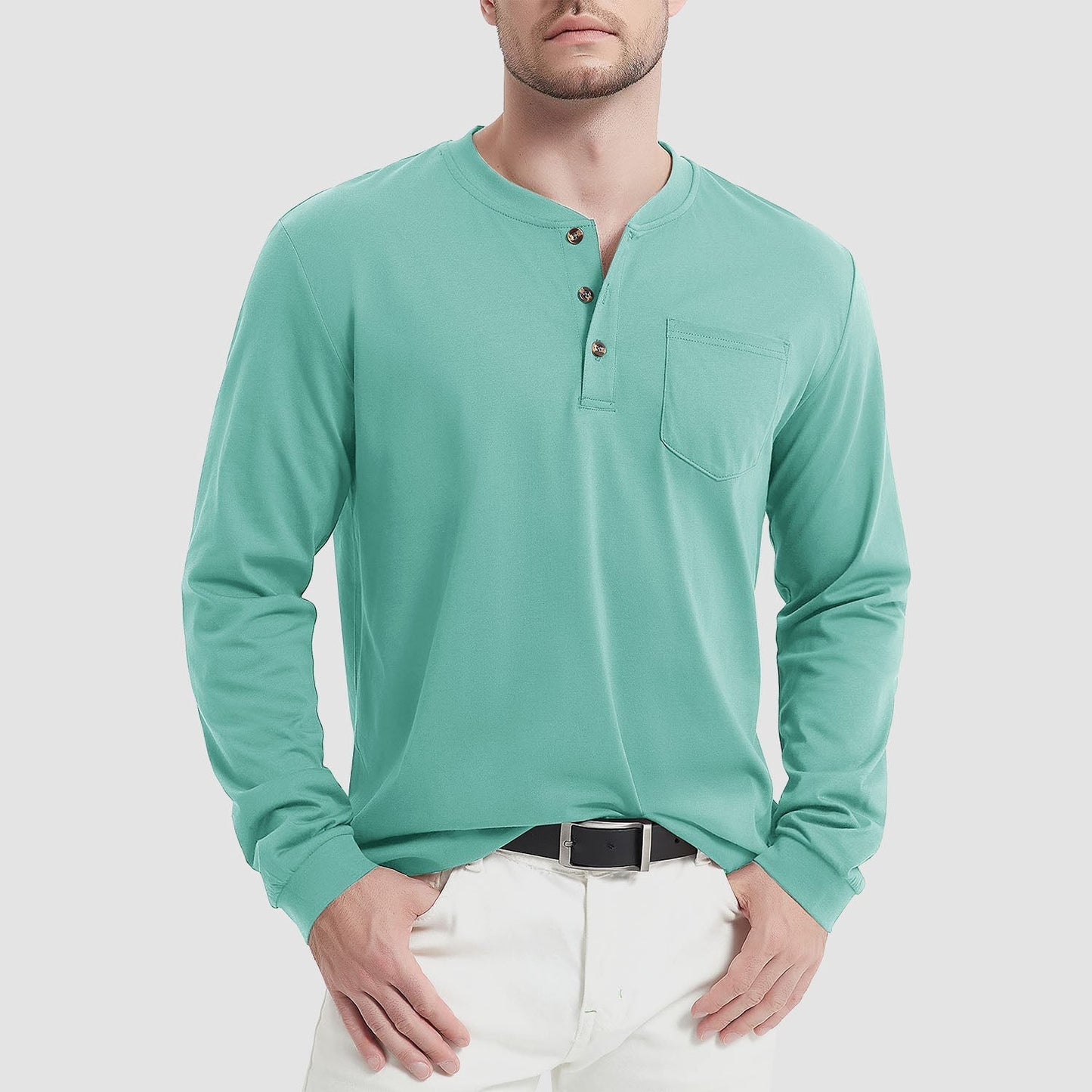 Heren T-Shirt Lange Mouwen met Button-Down Kraag – Liam