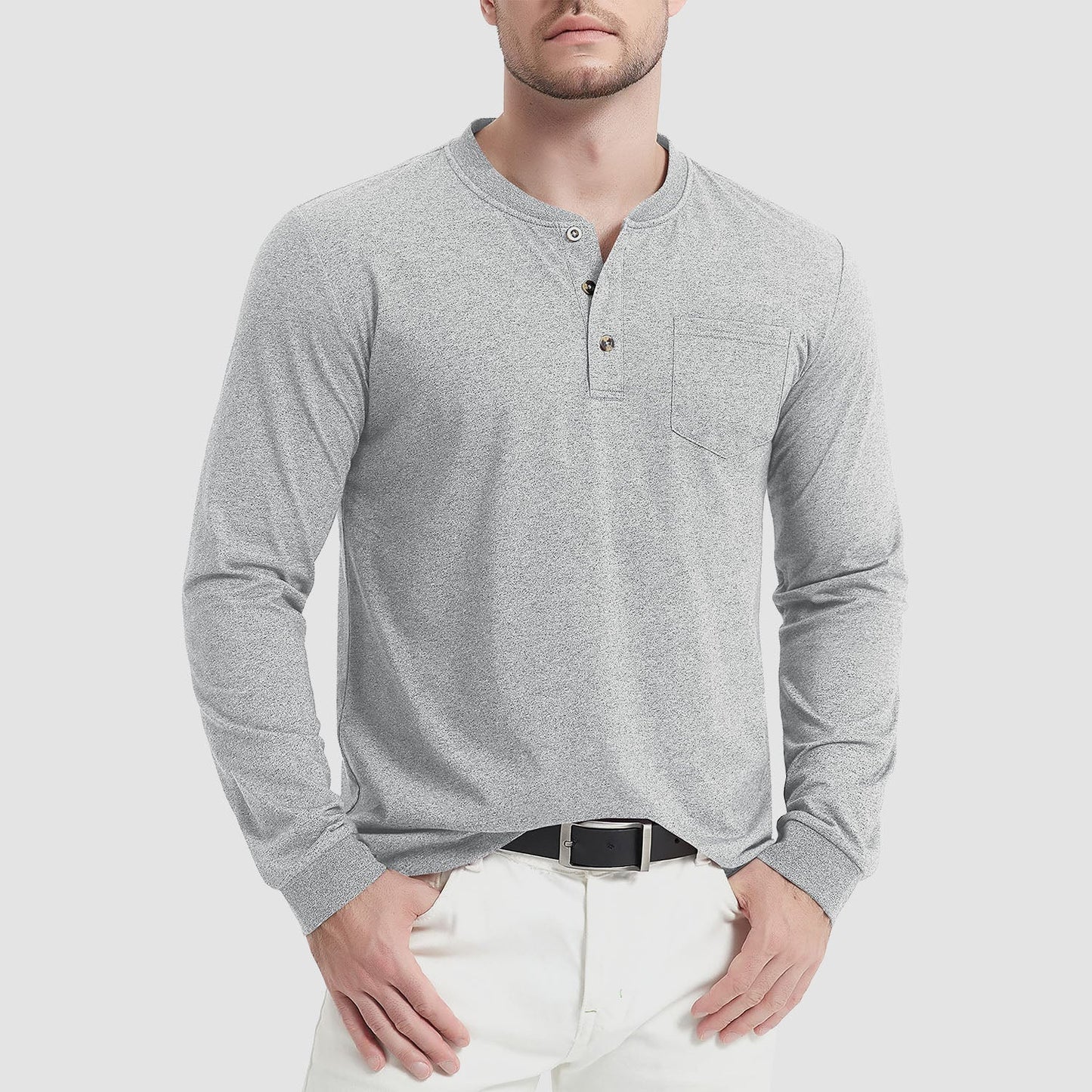 Heren T-Shirt Lange Mouwen met Button-Down Kraag – Liam