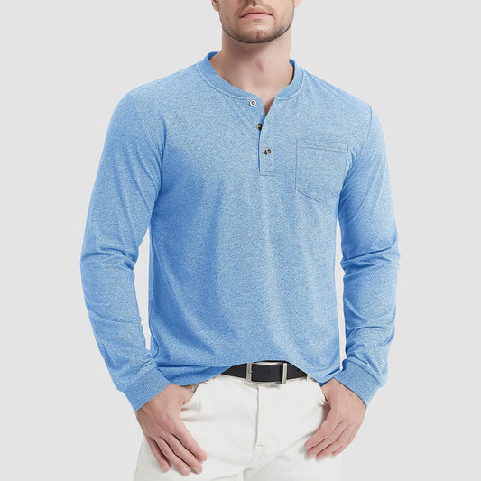 Heren T-Shirt Lange Mouwen met Button-Down Kraag – Liam