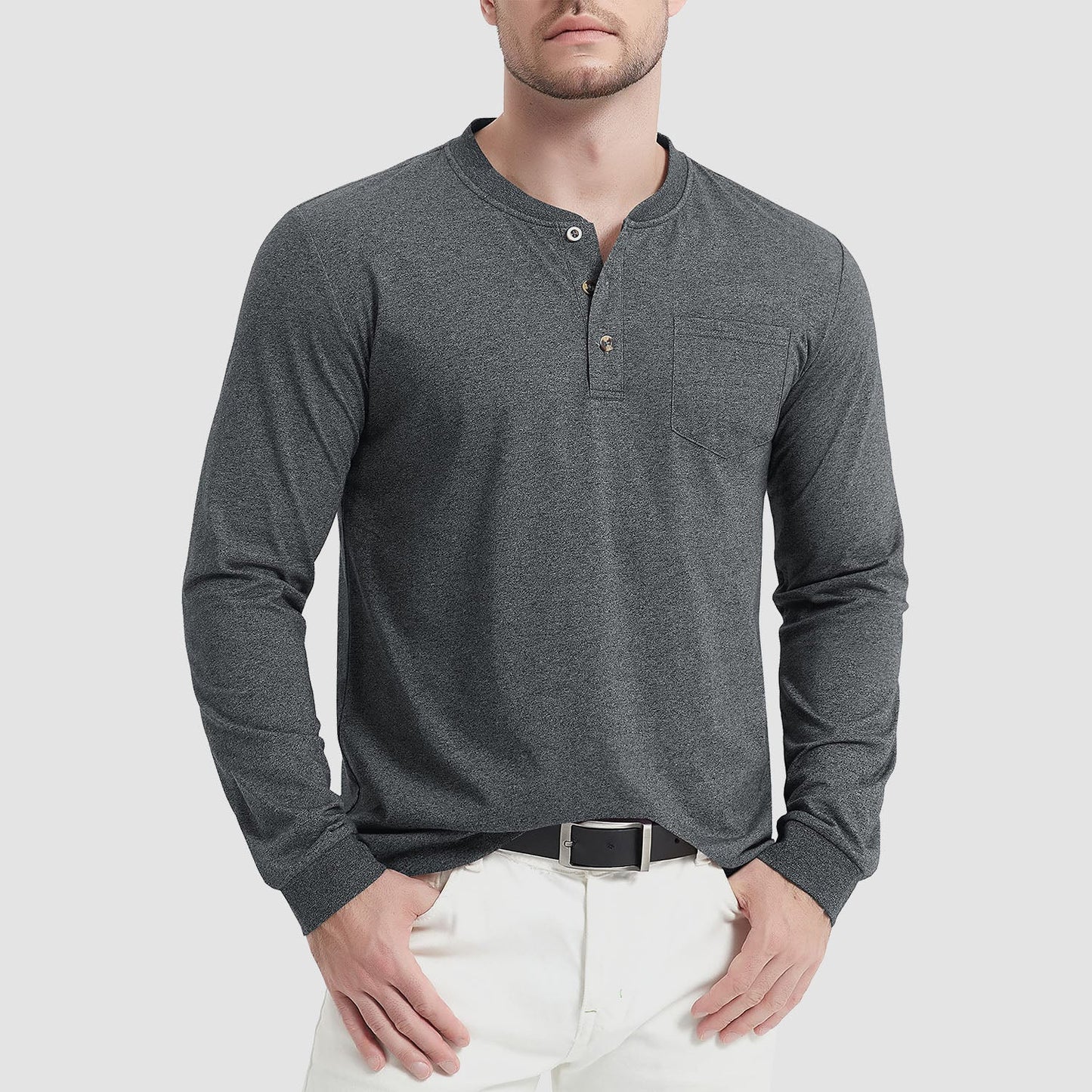 Heren T-Shirt Lange Mouwen met Button-Down Kraag – Liam
