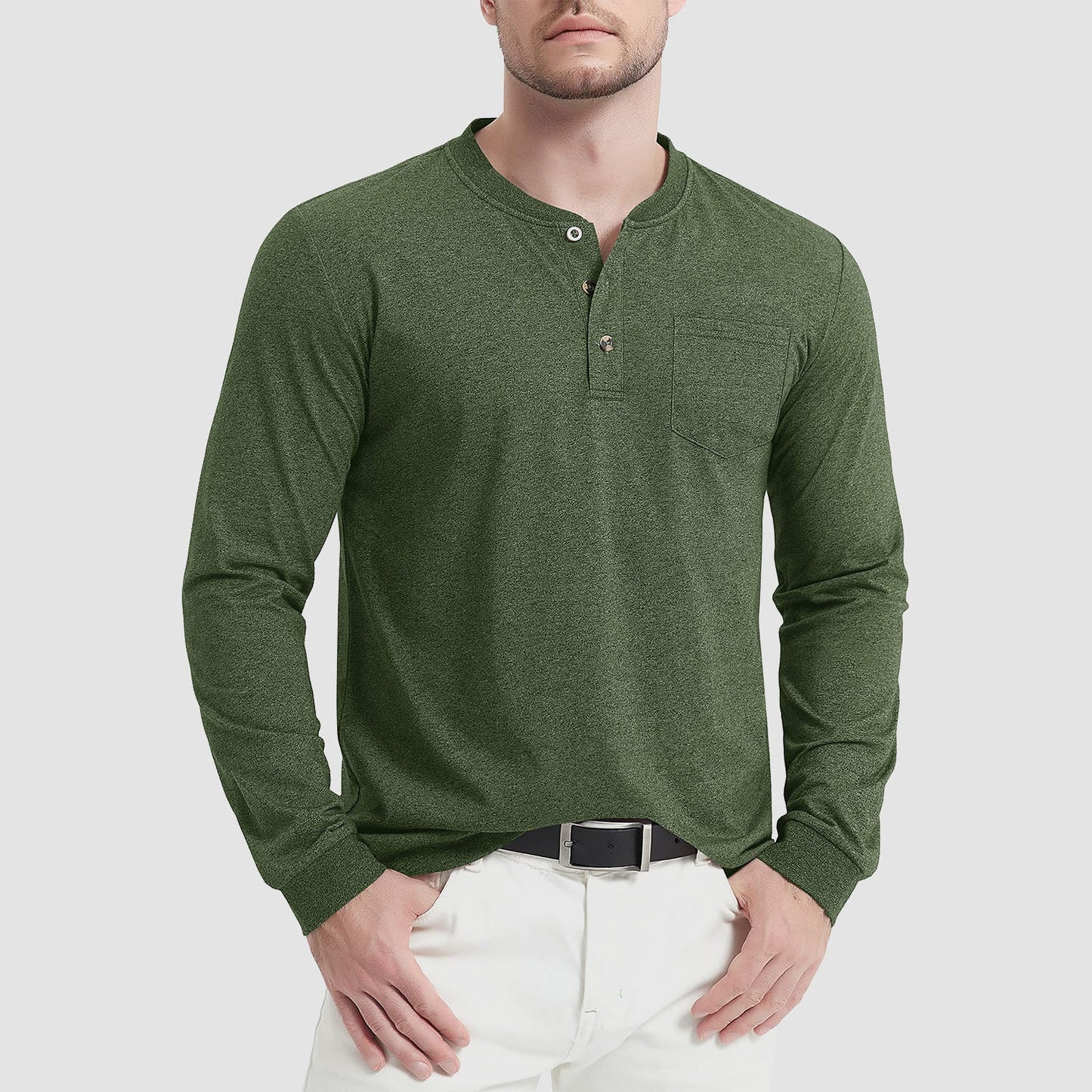 Heren T-Shirt Lange Mouwen met Button-Down Kraag – Liam