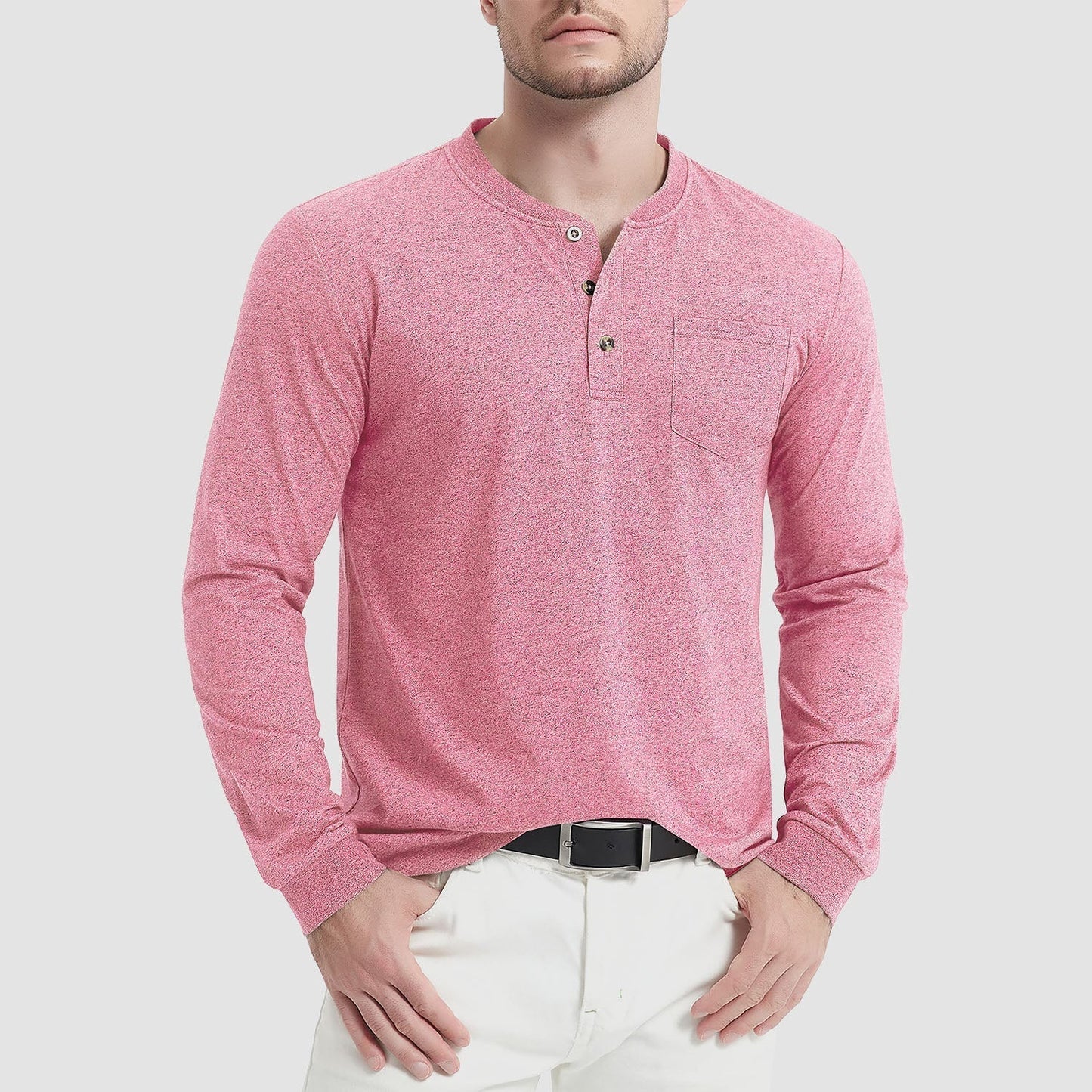 Heren T-Shirt Lange Mouwen met Button-Down Kraag – Liam