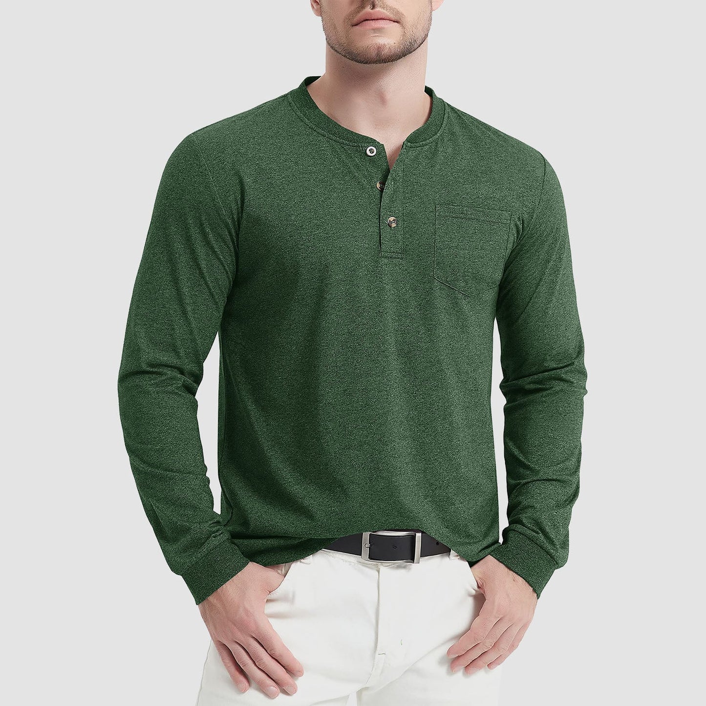 Heren T-Shirt Lange Mouwen met Button-Down Kraag – Liam