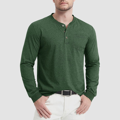 Heren T-Shirt Lange Mouwen met Button-Down Kraag – Liam