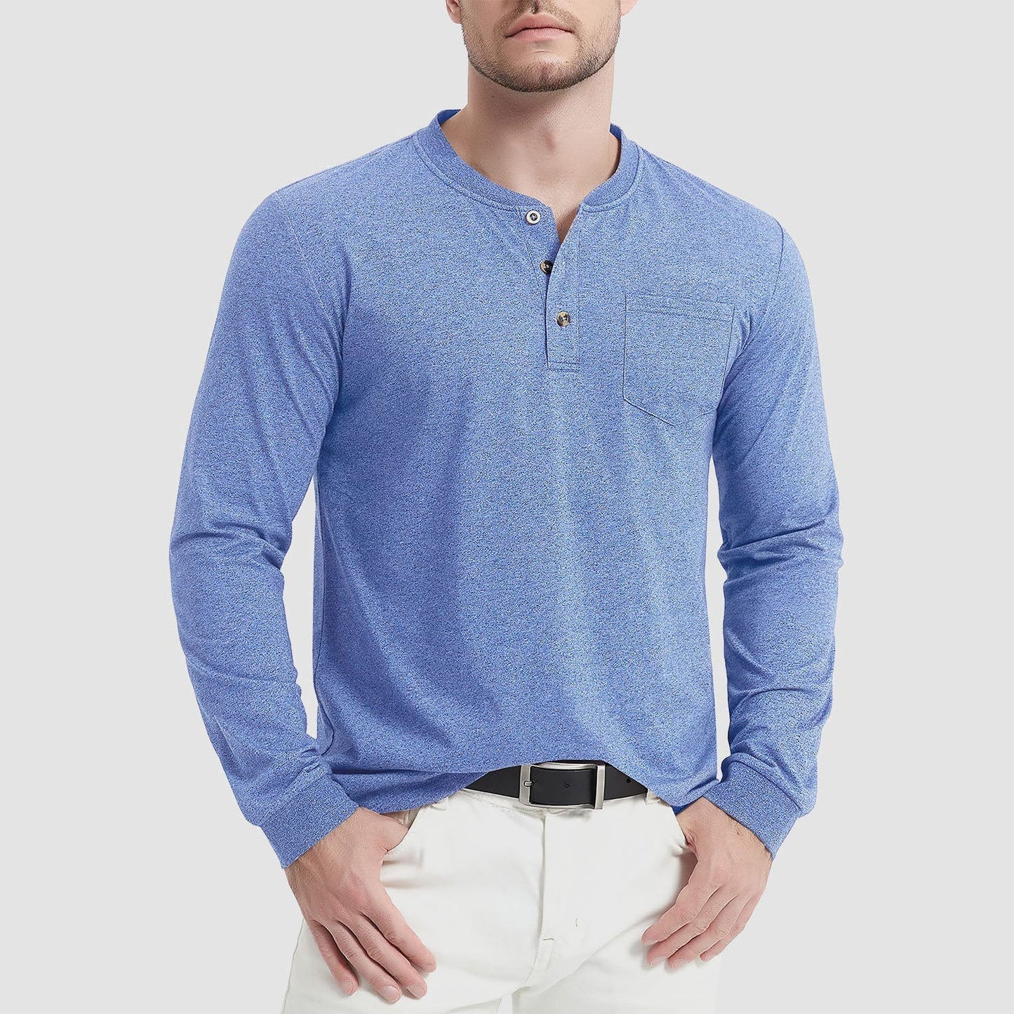 Heren T-Shirt Lange Mouwen met Button-Down Kraag – Liam