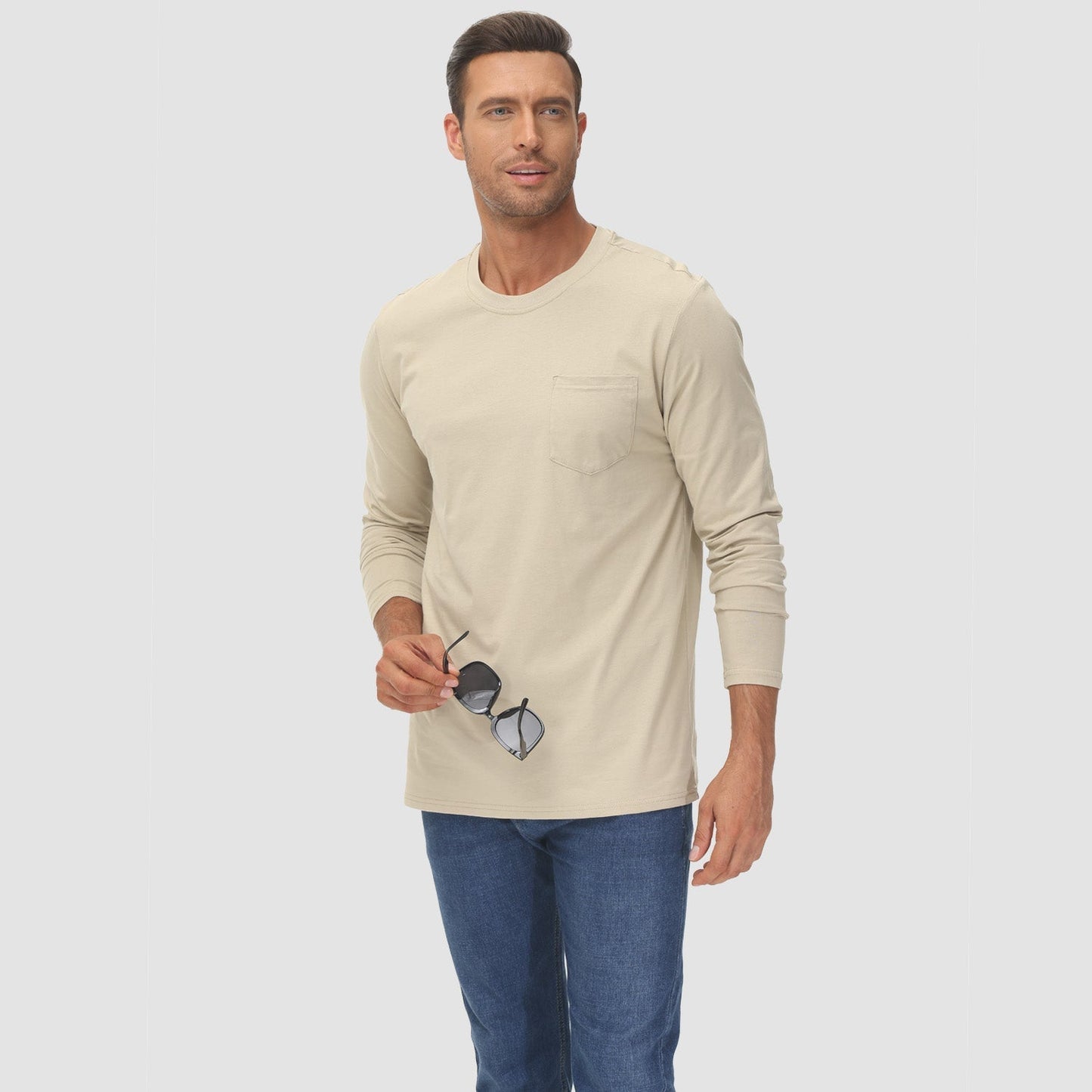 Heren Casual Lange Mouwen T-shirt met Zak – Thomas