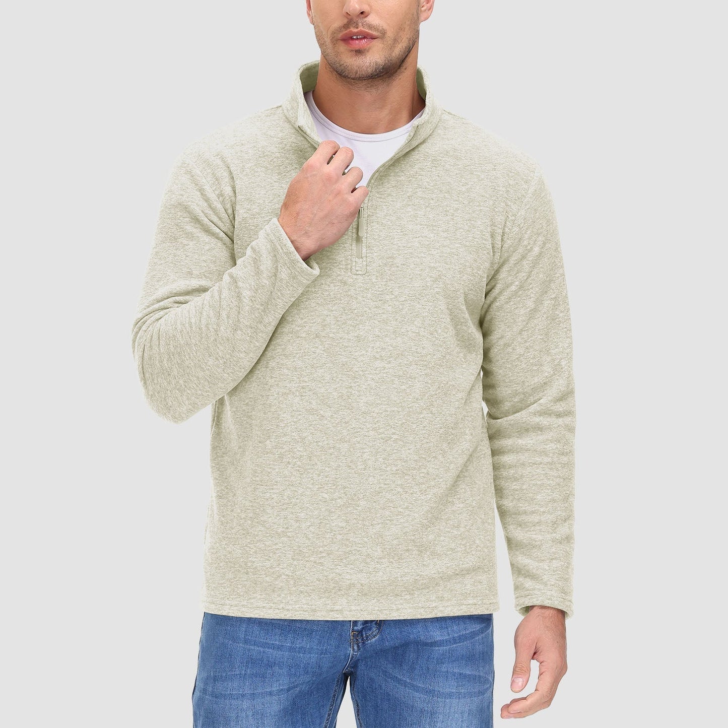 Heren Fleece Quarter-Zip Longsleeve – Olivier