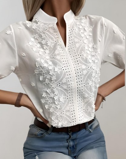 Bloemenpatroon Blouse Met Mandarin Kraag – Luna