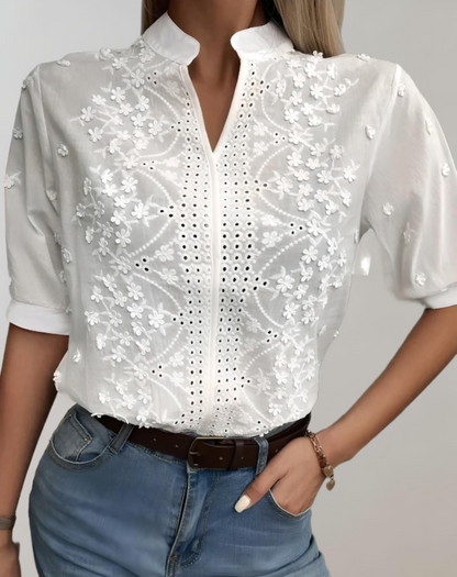Bloemenpatroon Blouse Met Mandarin Kraag – Luna