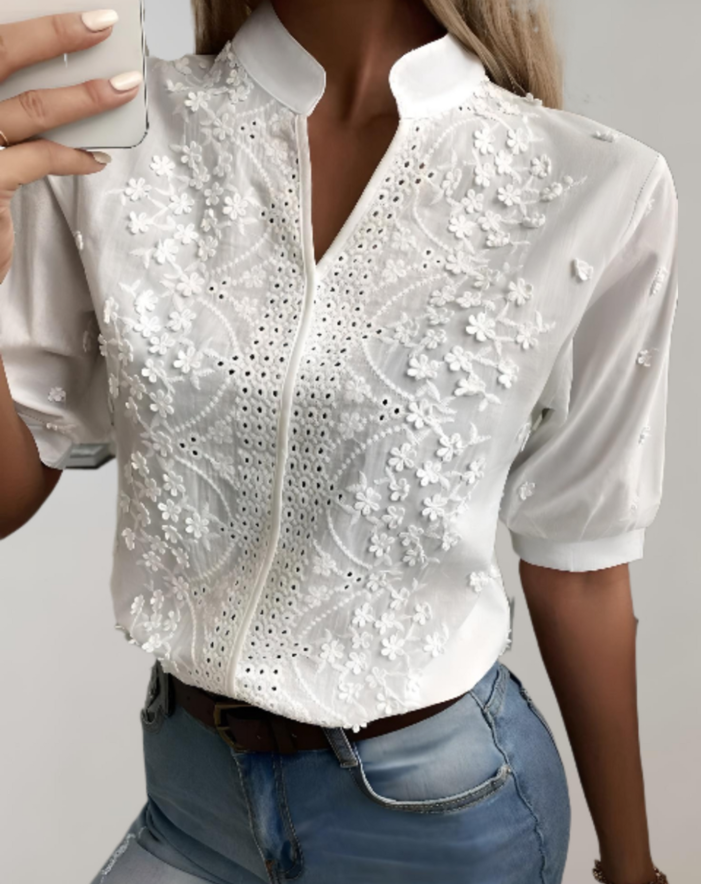 Bloemenpatroon Blouse Met Mandarin Kraag – Luna