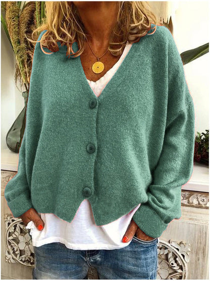 Gebreide V-hals cardigan met lange mouwen – Elise