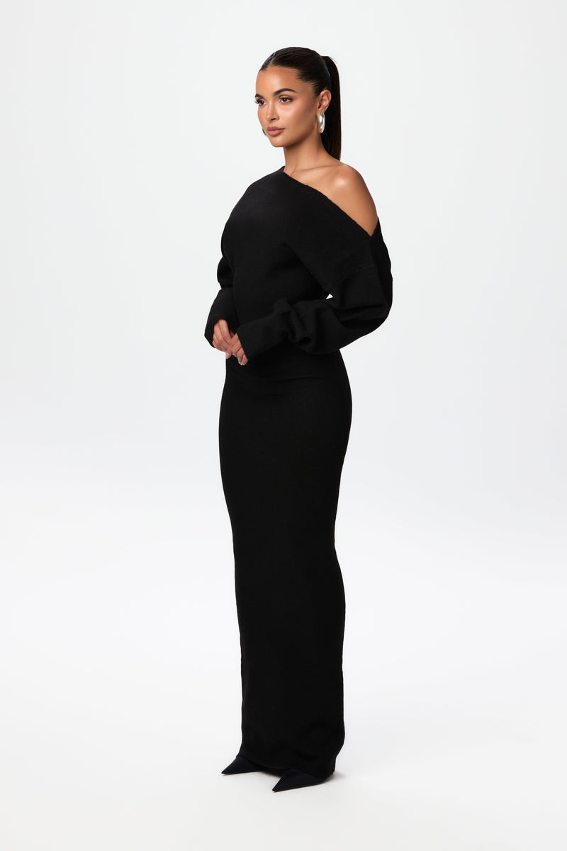Off shoulder sweaterjurk met losse pasvorm – Elodie