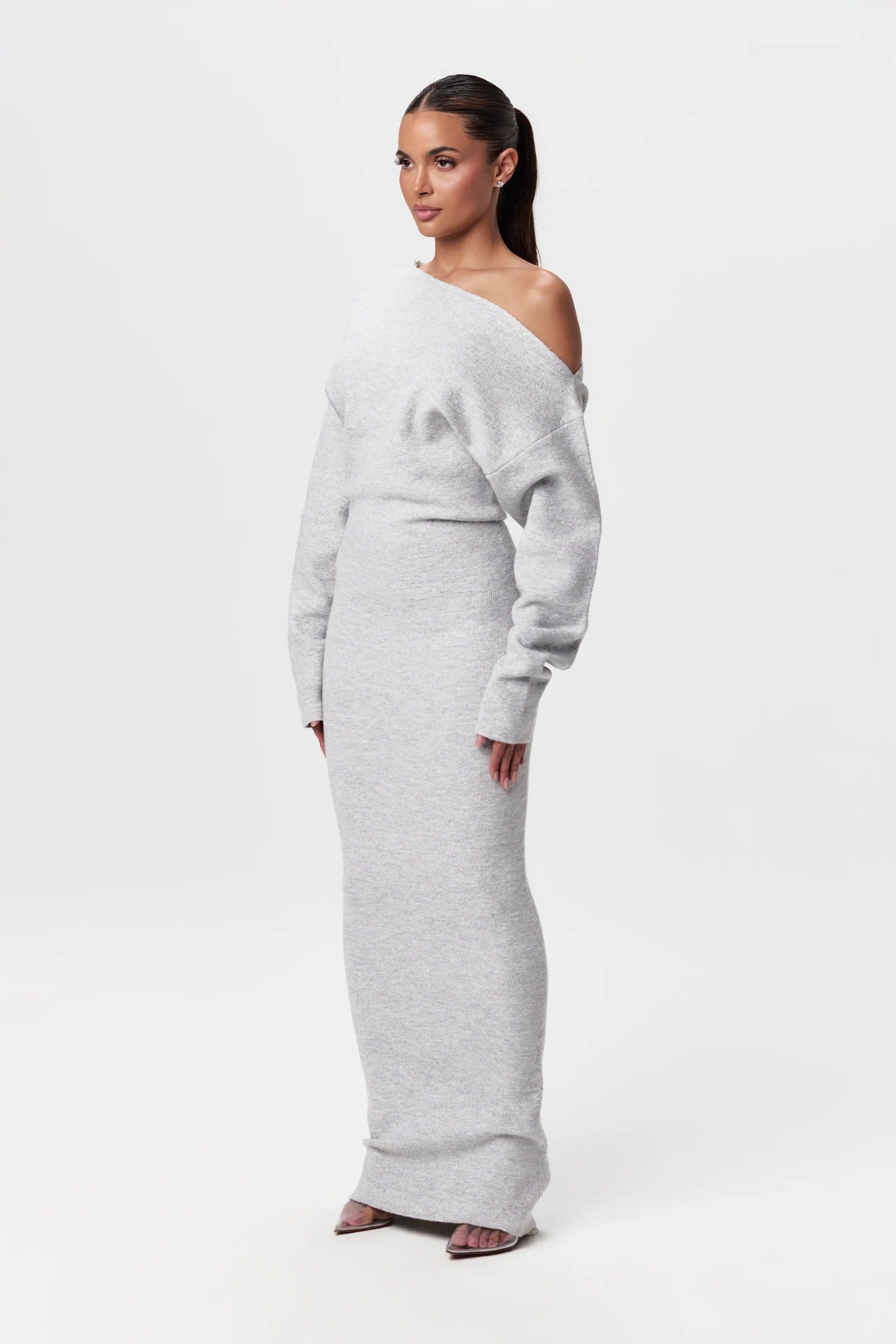 Gebreide off-shoulder maxi jurk met stretch – Serena